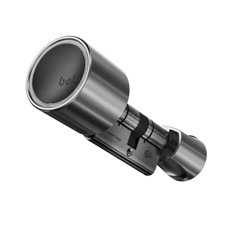 Cylindre connecté Bold Elite SX-33 argent, gros bouton intérieur et petit bouton extérieur