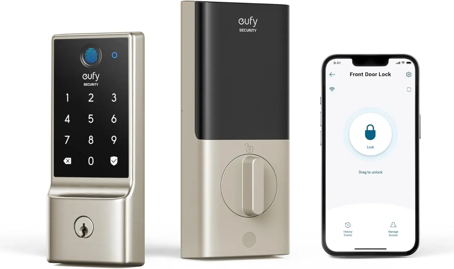 eufy Smart Lock C220, boîtier extérieur à empreinte et clavier, et boîtier intérieur à molette