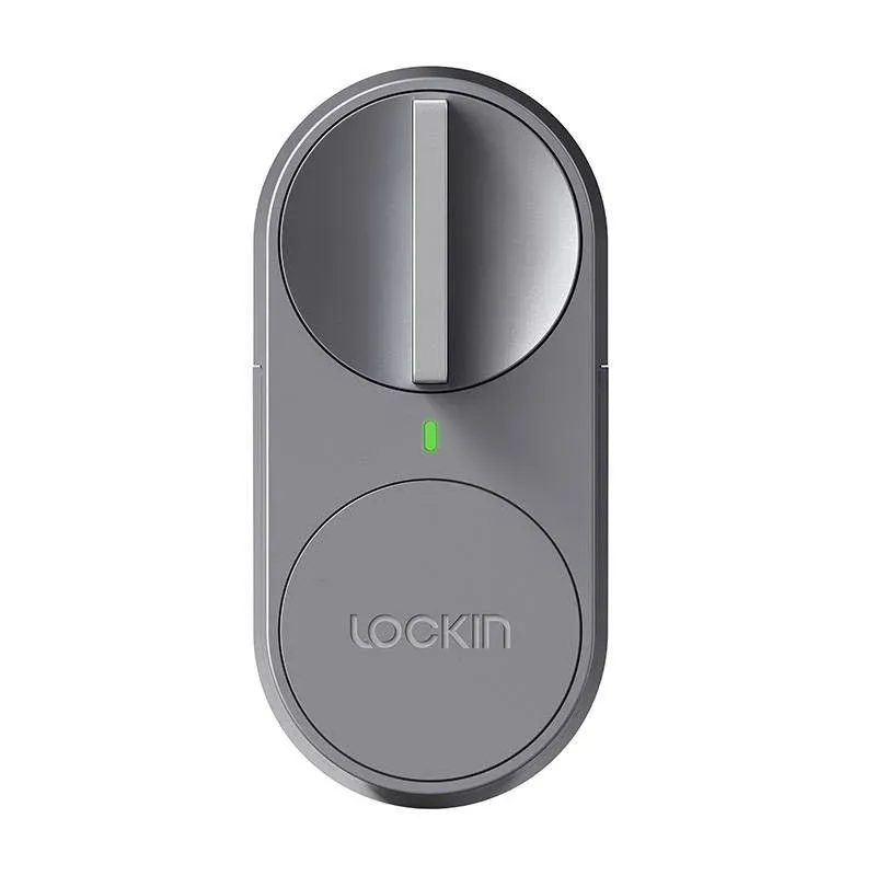 Boîtier Lockin Smart Lock gris, bouton rotatif en haut et voyant vert au centre