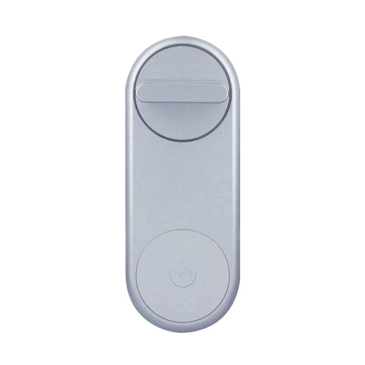 Yale Linus argent vue de face, bouton rotatif en haut et logo Yale en bas